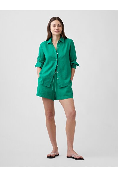 GAP Kadın Yeşil 4" High Rise Pull-On Keten Karışımlı Şort