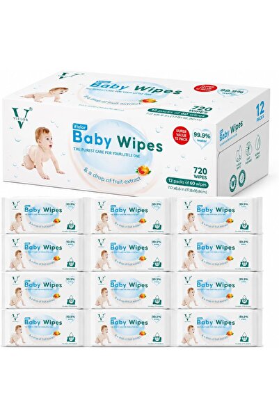Vielor Pure Water Baby Wipes, Fragrance Free (Pack of 12 720 wipes)
