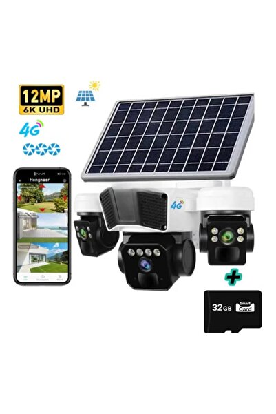 BSG TECH Cameră de supraveghere video triplă cu panou solar - 6K, 12 MP, Cone...