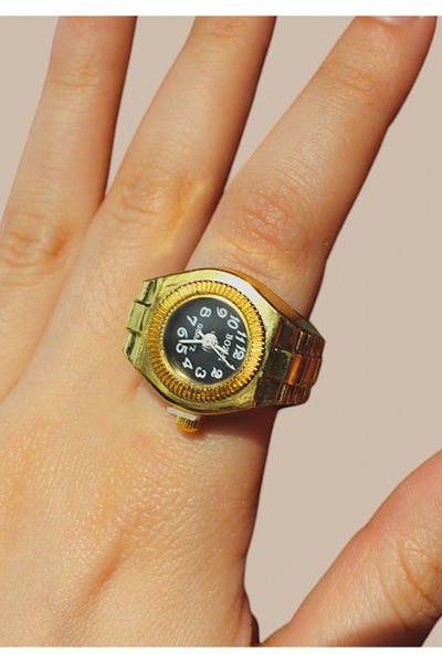 Bozhi Gold Black Mini Watch Ring, Finger Watch, Tiny Ring Watch, Gold - Gold ...
