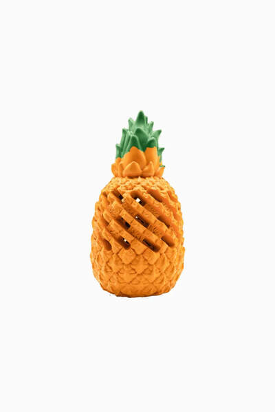 Sprenger Pineapple Dog Toy with Natural Rubber Treat Container - Dark Yellow