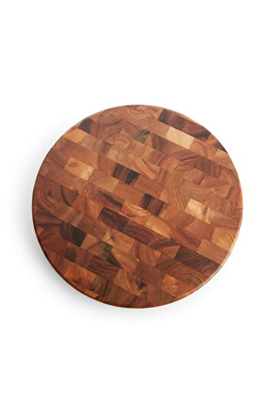 Crate & Barrel Round End Cutting Board, Sustainably Acacia Wood and Functiona...
