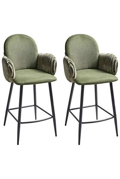 BELIANI AMITY Yeşil Kumaş 2'li Bar Sandalyesi Seti, Retro Stil, 66 cm Oturum,...