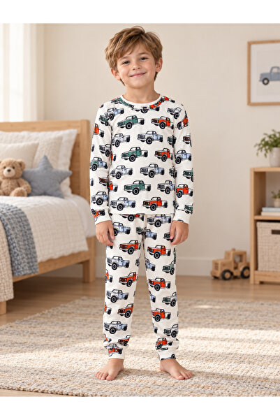 Turuncu kids Erkek Çocuk Retro Araba Desenli Uzun Kollu Pijama Takımı
