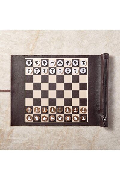 CB2 Voyage Brown Leather and Resin Travel Chess/Checkers Set