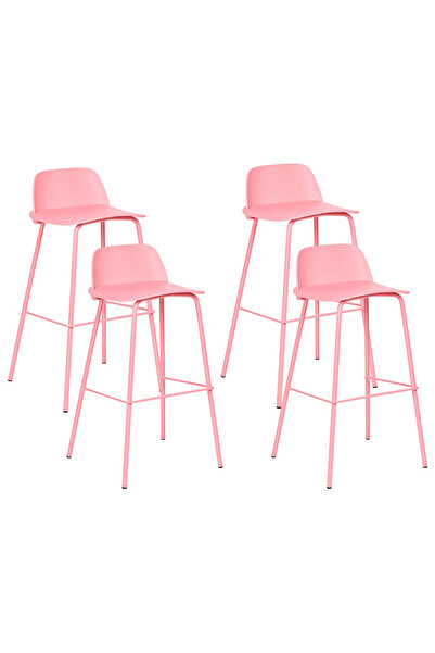 BELIANI MORA 4’lü Pastel Pembe Bar Sandalyesi Seti, Dayanıklı Sentetik ve Met...