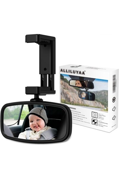 ALLILUYAA Baby Rearview Mirror, Spring Clip, 360° Rotatable, Shatterproof Glass