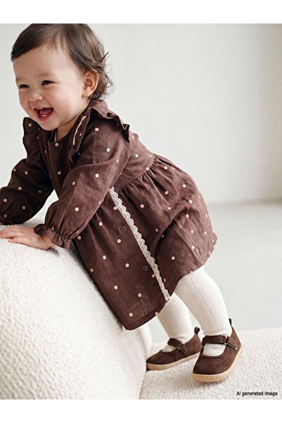 LC Waikiki LCW baby Ekru Puantiyeli Kız Bebek Elbise