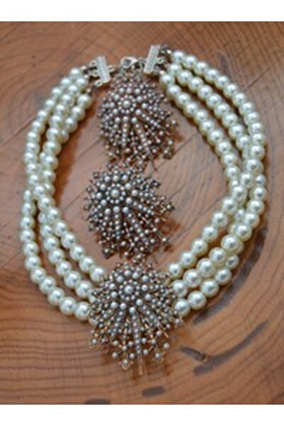 Stoneage Choker Necklace and Earring Set - White -