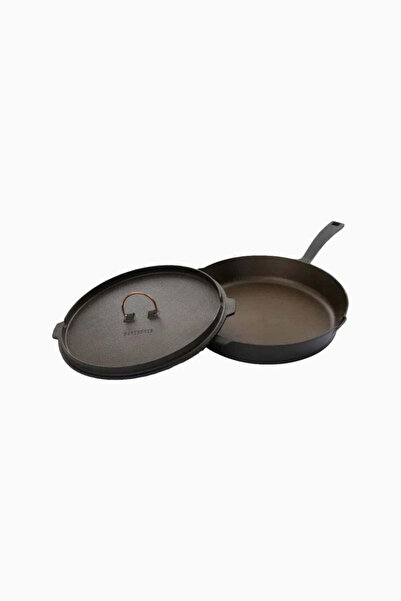 barebone 12” All in One Cast Iron Skillet Black Cast Iron Camping Pan - Black
