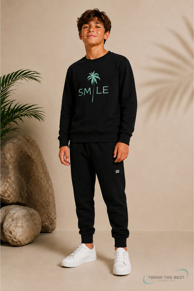 TREND THE BEST Trendin En İyisi Winter Unisex Black Tracksuit, Black Sweat To...