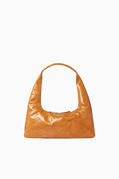 MARGE SHERWOOD Large Hobo Shoulder Bag, Brown Crinkled Leather and Stylish Ca...