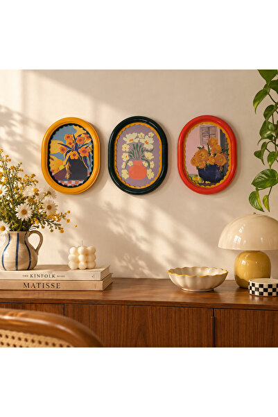 el' mundo bir dünya şey 3'lü 15x20 cm Oval Dekoratif Çerçeve Seti – Renkli Vi...