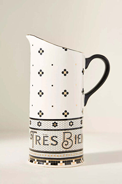 Anthropologie The Bistro Tile 24K Altın Detaylı Seramik Sürahi