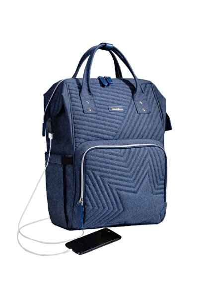Sunveno Nova Blue Baby Diaper Bag, Multi-Compartment, USB Enabled 42X32X18 cm