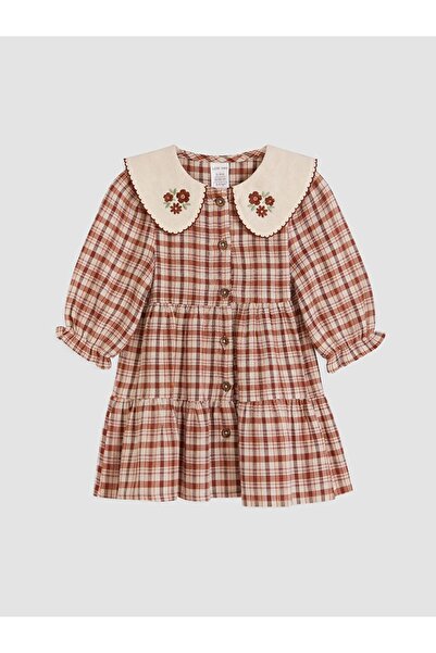 LC Waikiki Lcw Baby Ecru Bebe Collar Plaid Baby Girl Dress