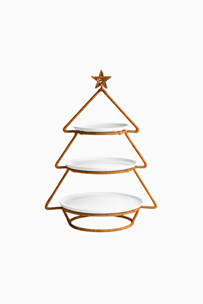 Crate & Barrel Wicker Tiered Tree Server Rattan Wrapped Stand 3-Tier Serving ...