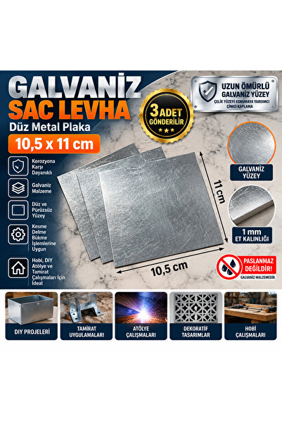 Home 3 Adet Galvaniz Sac Levha 10,5x11 cm 1 mm Metal Plaka Düz Sac Hobi Tamirat