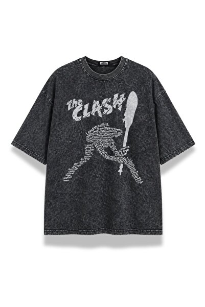 Fuddy Moda Tricou unisex cu imprimeu The Clash, lavabil, tricou vintage supra...