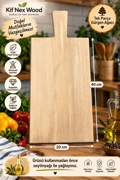 Kifnexwood One-Piece Natural Hornbeam Wood Cutting Board with Handle – 40 × 2...