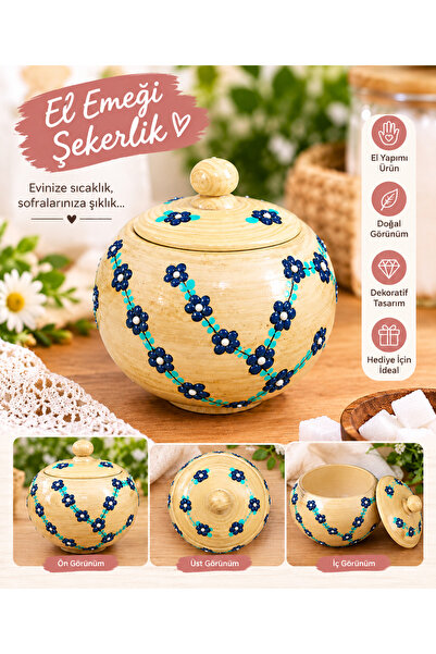Genel Markalar El Yapımı Ahşap Kabartma Çiçek Desenli Şekerlik
