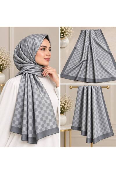 Hint İpek gri monogram şal