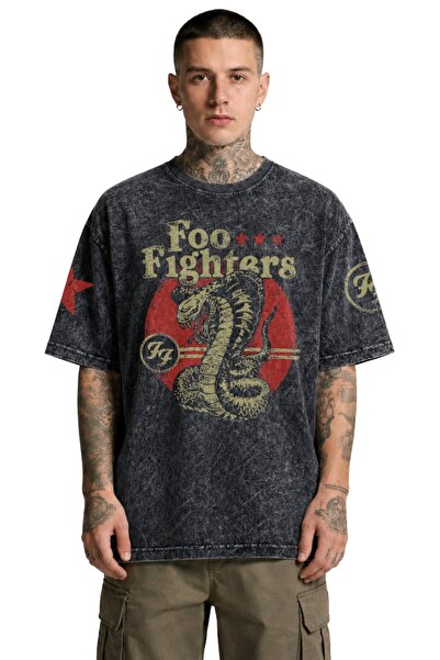 Fuddy Moda Unisex μπλουζάκι Foo Fighters FF με στάμπα στα μανίκια, ρετρό μπλο...