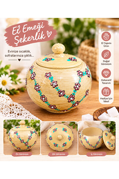 Genel Markalar El Yapımı Ahşap Kabartma Çiçek Desenli Şekerlik