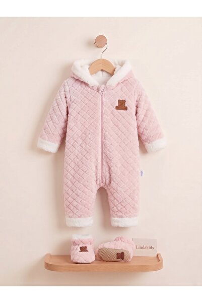 Lindakids Önden Fermuarlı Peluş Kabartmalı Kapüşonlu Yumuşak ( EXTRA PATİKLİ)...