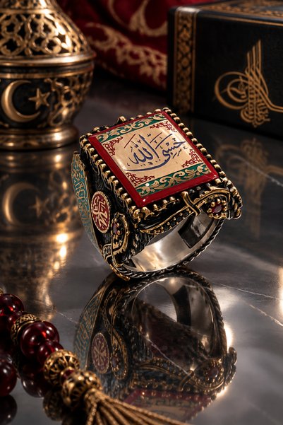 Siset Gümüş 925 Ayar HASBİYALLAH ( Allah Bana Yeter ) Yazılı Erkek Gümüş Yüzük