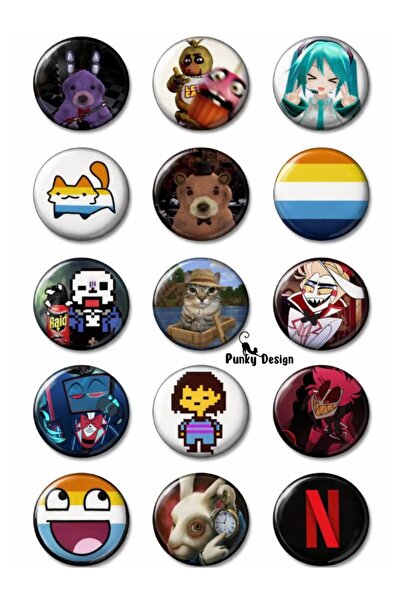Punky Design Trend Rozet Seti-7-Yaka İğnesi Rozet Seti Pin Müzik, Anime ve Mi...