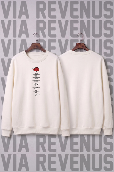 Vordevia Akatsuki Naruto Printed Wide Fit Crew Neck 100% Cotton Basic Sweatshirt