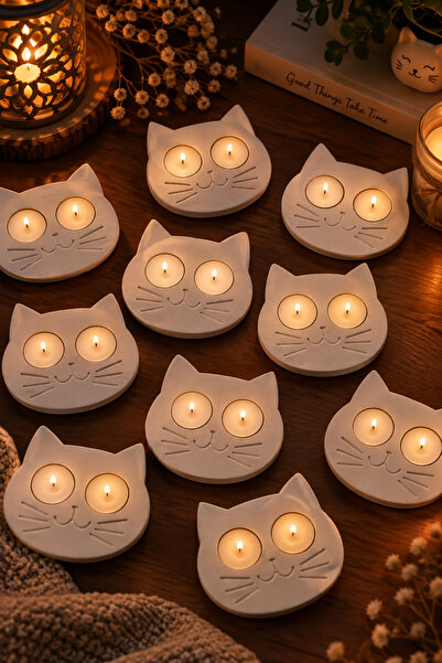Kedi Mumluk tealight taş tozu hediyelik dekoratif