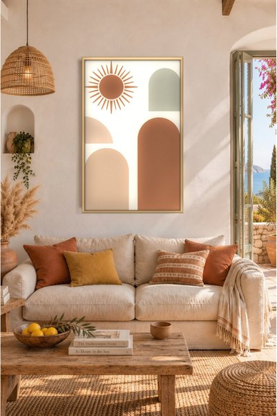 ZURİ DESİGN Boho sunčane zrake, luk, okvir za sliku, izgled MDF zidne slike, ...