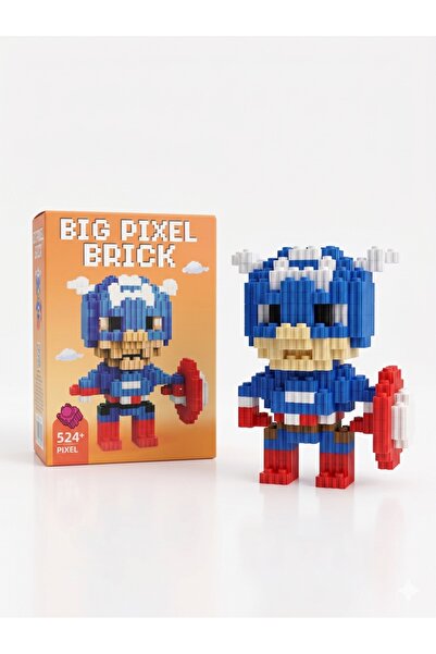 Öz-bal Kalkanlı Asker Büyük 3D Piksel Blok Yapım Seti 524+ Parça Figür Hediye...