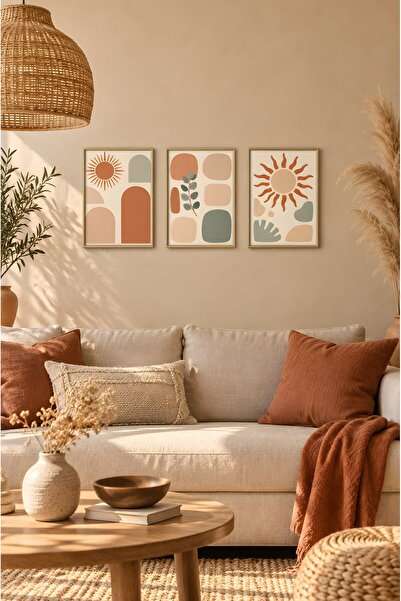 ZURİ DESİGN Boho Güneş Işınları Okaliptüs Dalgalı Güneş 3'lü Set Çerçeve Görü...