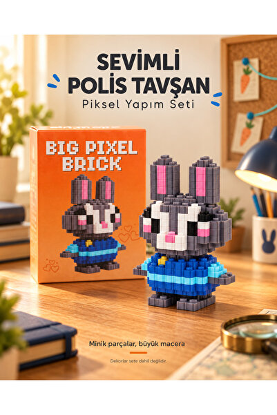 Öz-bal Büyük Sevimli Polis Tavşan 3D Piksel Blok Yapım Seti Figür Oyuncak Hed...