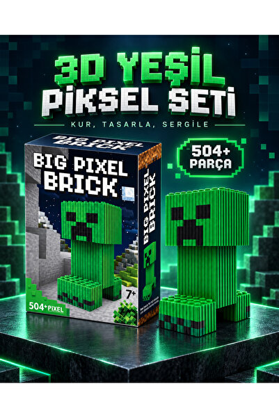 Öz-bal Büyük Yeşil Piksel 3d Piksel Yapım Seti Blok Yapım Canavar Maket Blok ...