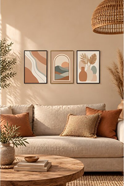 ZURİ DESİGN Boho reka, prozor, planina, vaza, palma, set od 3 komada, okvirni...