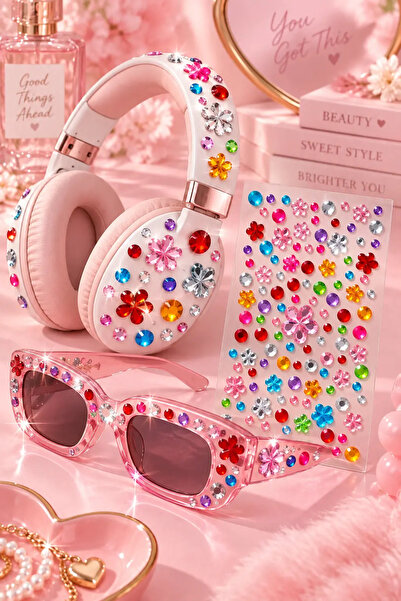 PRVT Çiçek Figürlü Yapışkanlı Taş Sticker Saç, Yüz, Tırnak Ve Süs Taşı Yılbaş...