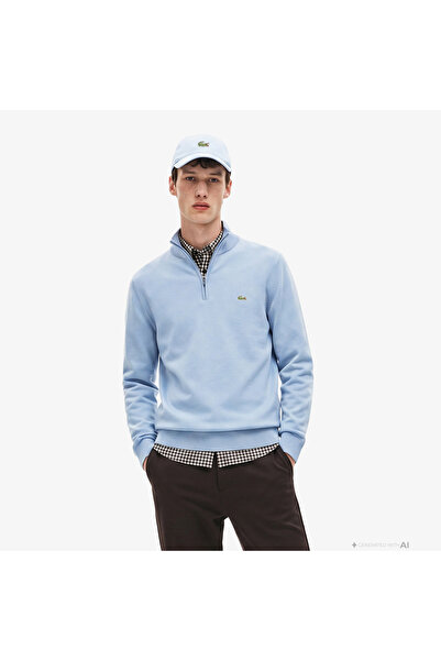 Lacoste Erkek Regular Fit Yarım Fermuarlı Mavi Kazak