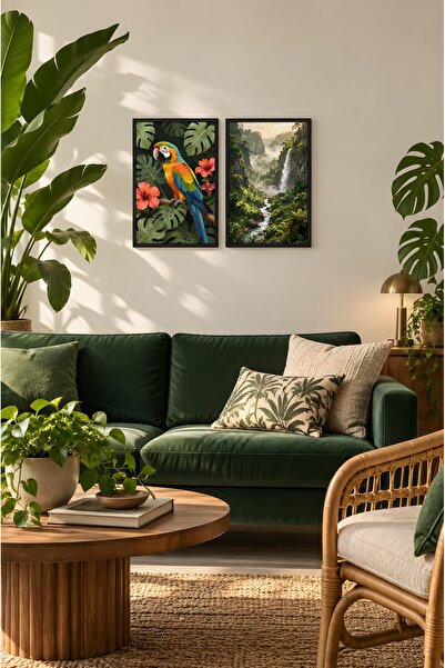 ZURİ DESİGN Tropska papiga, vodopad, dolina, set od 2 uokvirene MDF slike za ...