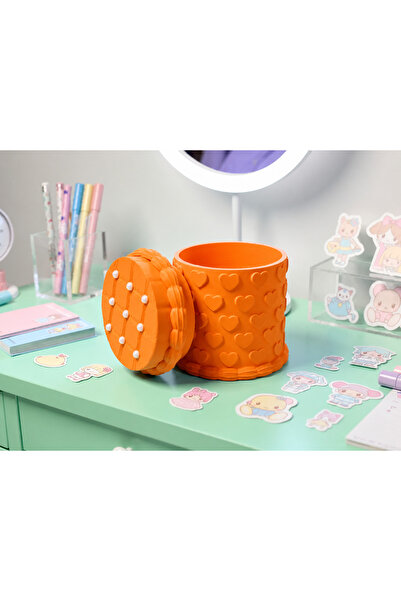 Bezos 3D Printed Embossed Heart Patterned Pen Holder with Lid - Desktop Organ...