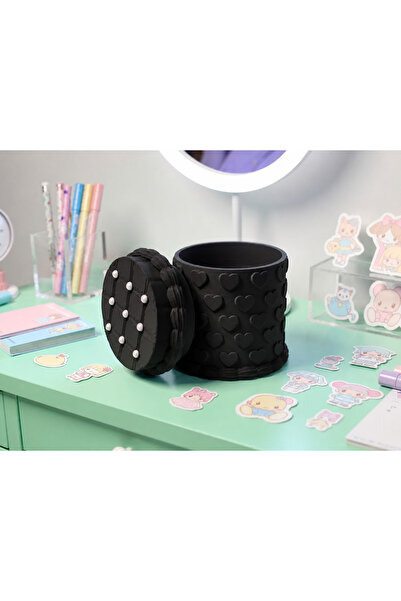 Bezos 3D Printed Embossed Heart Patterned Pen Holder with Lid - Desktop Organ...