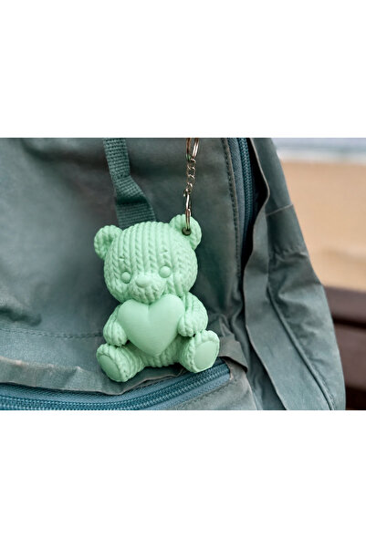 Bezos 3D Printed Heart Knitted Teddy Bear Keychain - Cute Bag Ornament-Mint