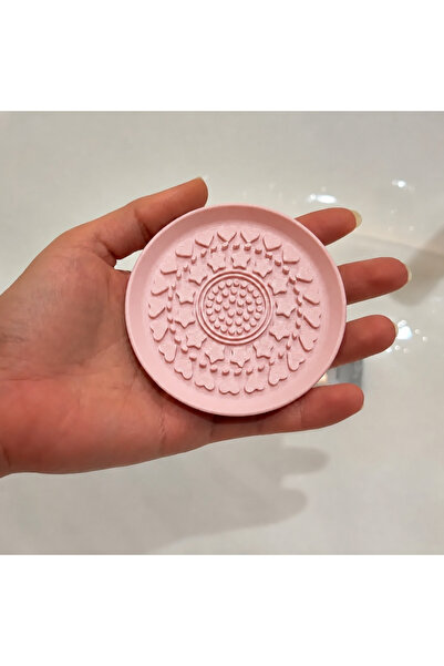 3D Baskı Makyaj Fırçası Temizleme Pedi - Desenli Aparat-Pembe