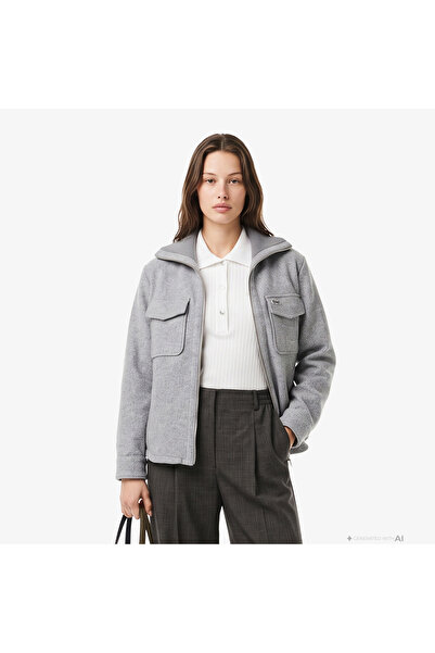 Lacoste Kadın Regular Fit Fermuarlı Gri Dış Gömlek