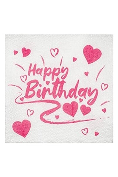 OEM Servetele de Masa cu 1 Strat Happy Birthday Inimi 33x33cm - 40buc