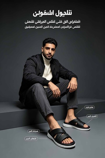 Khatwat Rijal صندل رجالي بحزام متقاطع - نعل سميك 3 سم وملمس مضاد للانزلاق