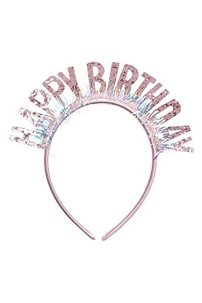 OEM Coronita Par Roz cu Beteala Holografica Glitter "Happy Birthday"
